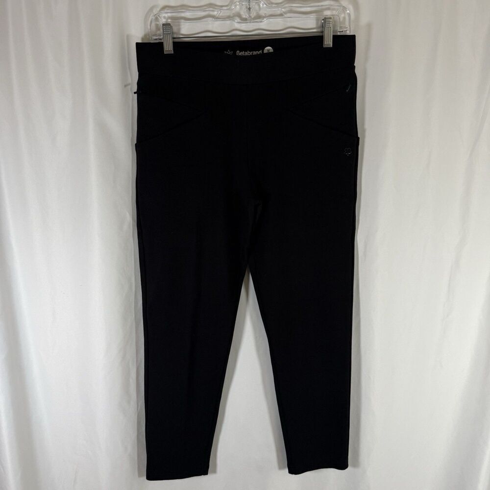 Betabrand Leggings Women's Medium Petite Black Pull On Zip Pockets 25" Inseam